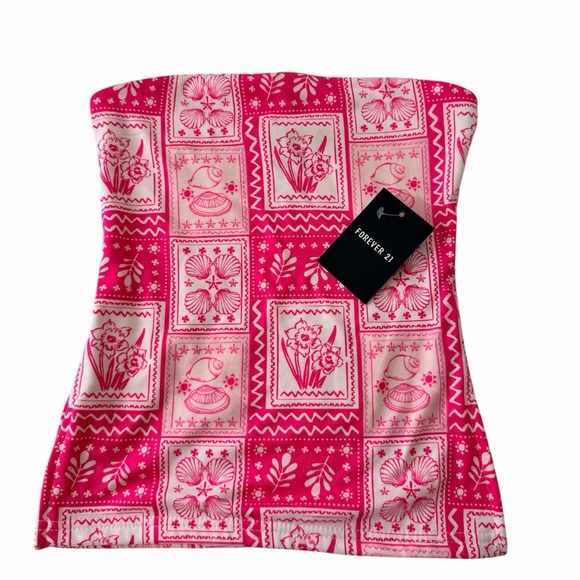 Forever 21 Tops - Y2K Pink Floral Strapless Tube Top Size S NWT Forever 21 Cute Summer Top